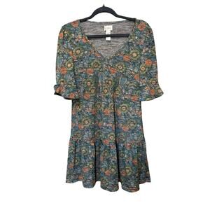 Tracy Porter Floral Babydoll Mini Dress Tiered Ruffle Hem Size Small